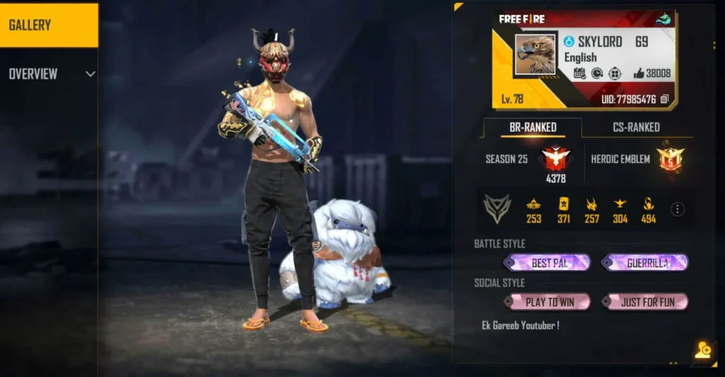 Skylord UID 77985476: Profile, Stats, K/D Ratio & Free Fire Legacy