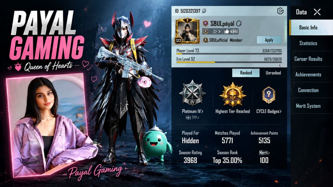 Payal Gaming BGMI ID 5120321397: Profile, Sensitivity Settings and Career Details